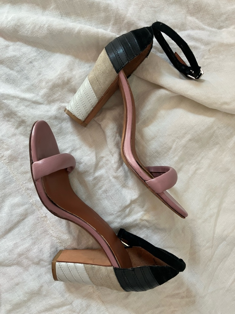 Rebecca Minkoff Pink and Black Block Heel Sandals
